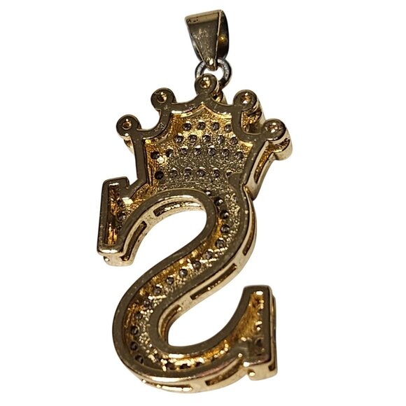 Elegant Stylish S Initial Crown Pendant Charm Cubic Zirconia Gold-Plated Jewelry - Picture 2 of 4